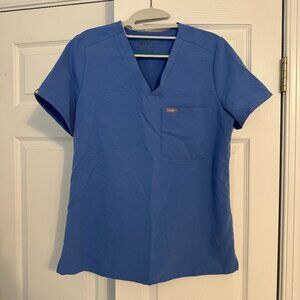 Figs Catarina One Pocket Scrub Top in Ceil Blue